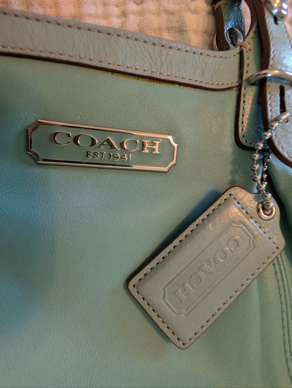 COACH Leather Gallery Bag with Double Straps In Lagoon Blue